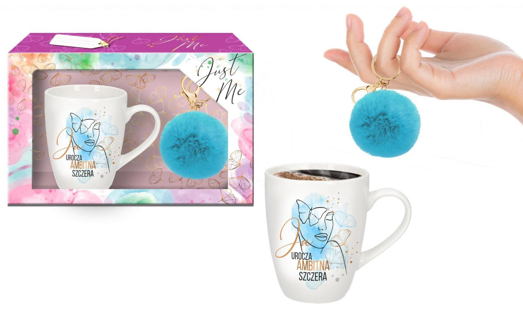 Set căni butoi 300ml + pompom albastru - I'm Charming Ambitious