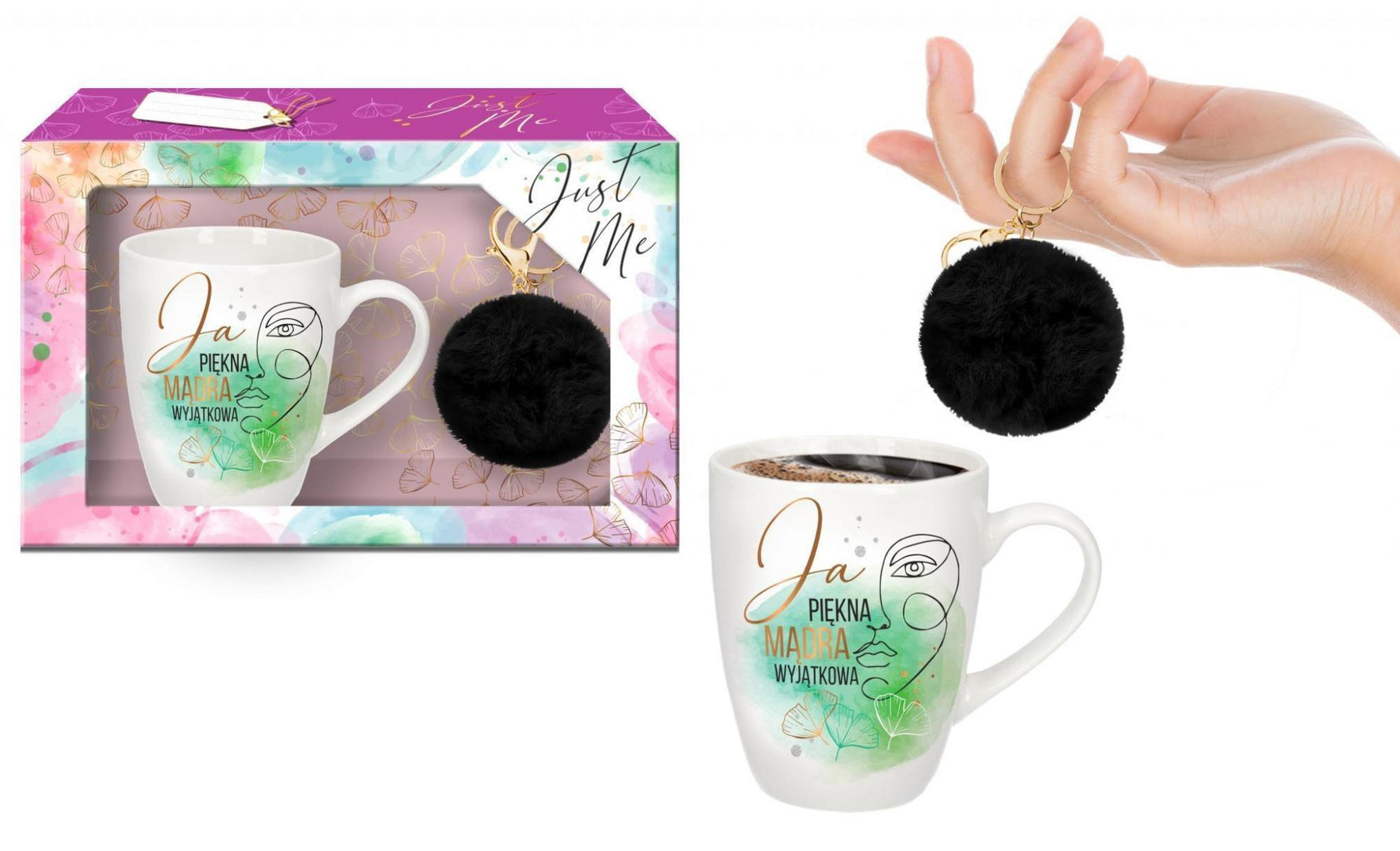 Set de căni cilindrice 300ml cu pompon negru I beautiful smart unique BGtech