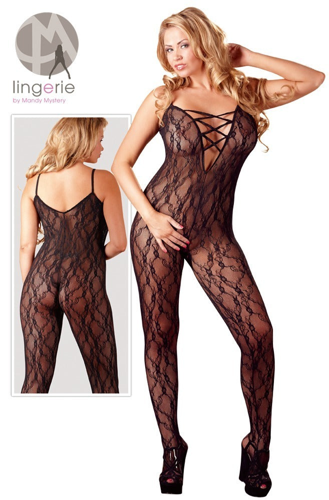 Body cu dantelă și croială NO:XQSE negru XXL XXXL