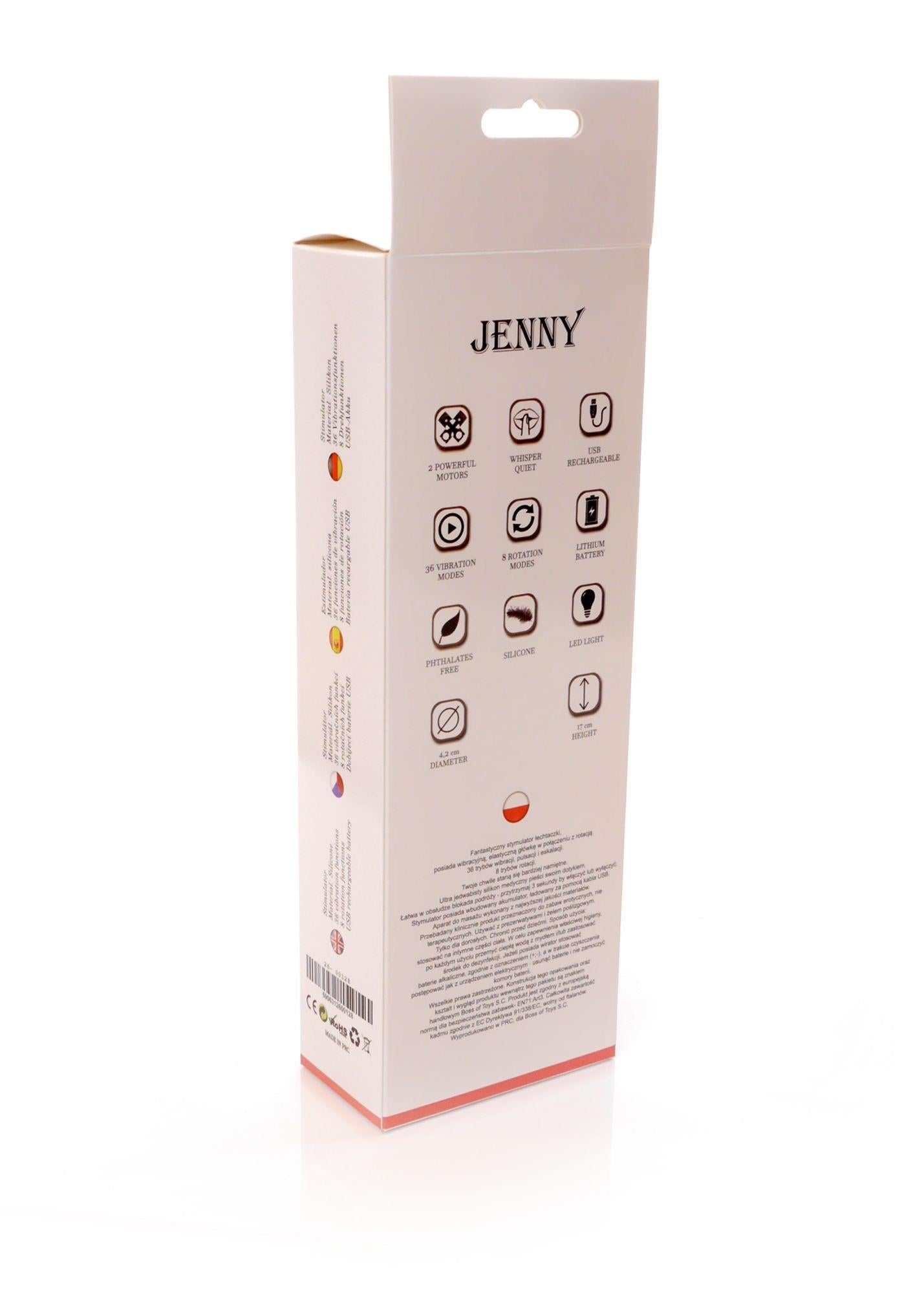 Vibrator Jenny din silicon roz, 36 de vibrații, 8 rotații, USB