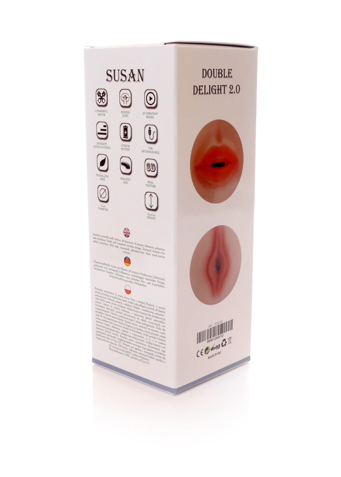 Masturbator Susan Double Delight 2.0 cu vibrații, 36 de funcții, USB, 22 cm
