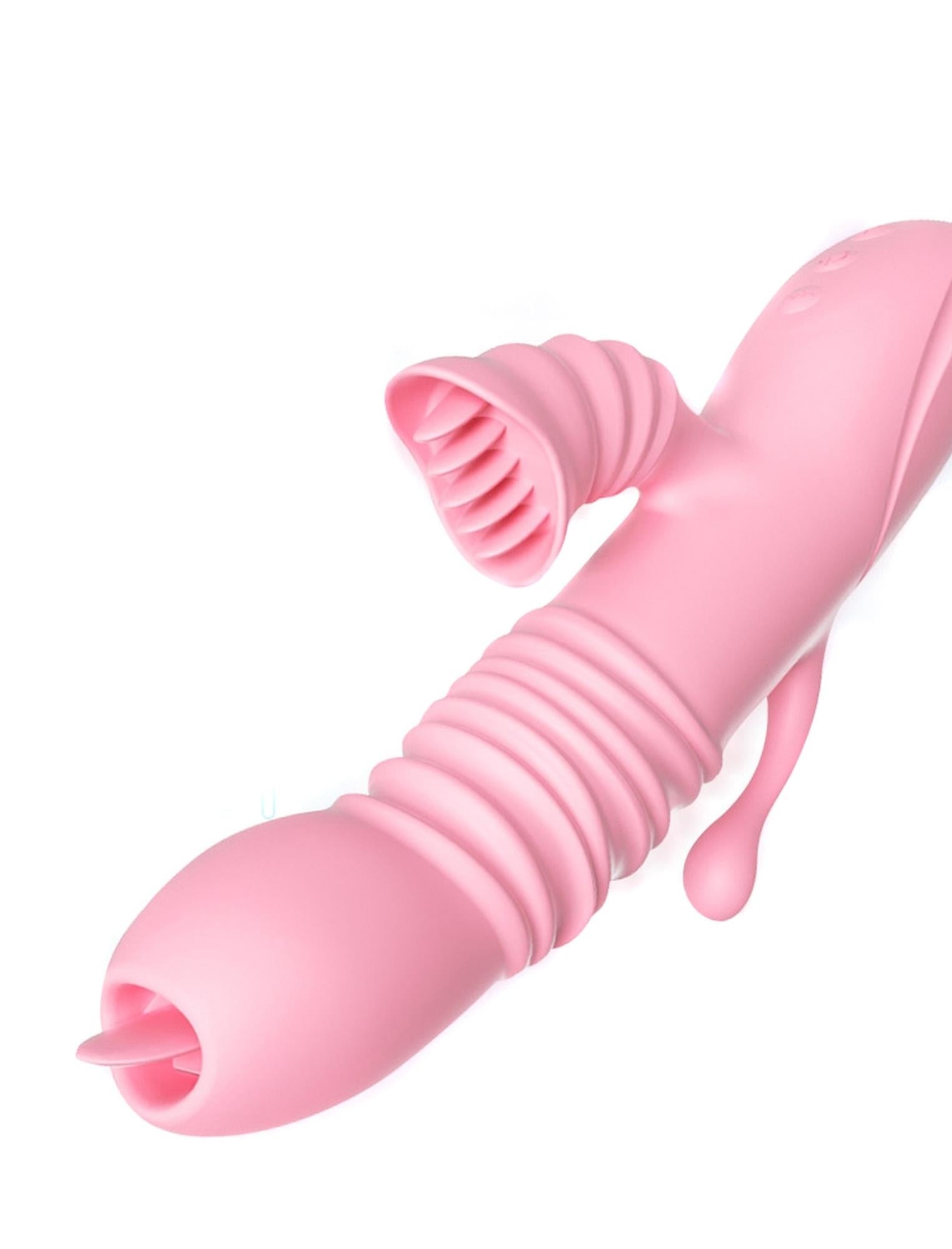 Vibrator Lyla cu dinți clitoridieni și limbă G anal roz USB