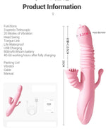 Vibrator Lyla cu dinți clitoridieni și limbă G anal roz USB