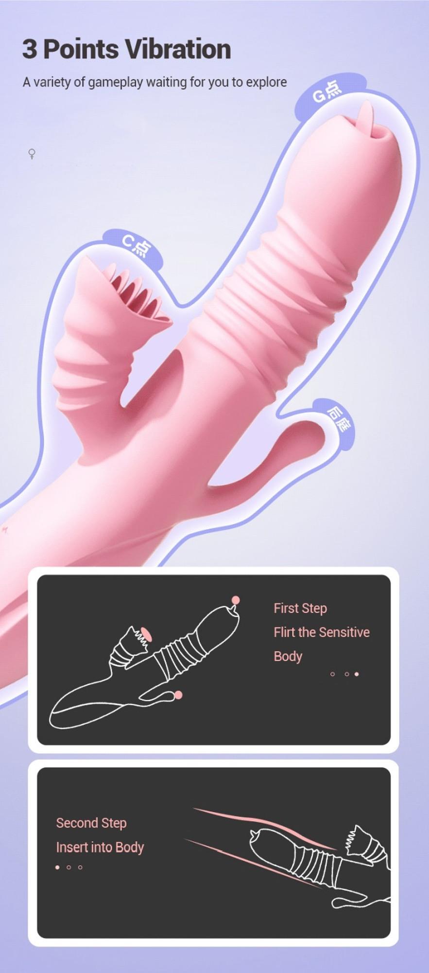 Vibrator Lyla cu dinți clitoridieni și limbă G anal roz USB