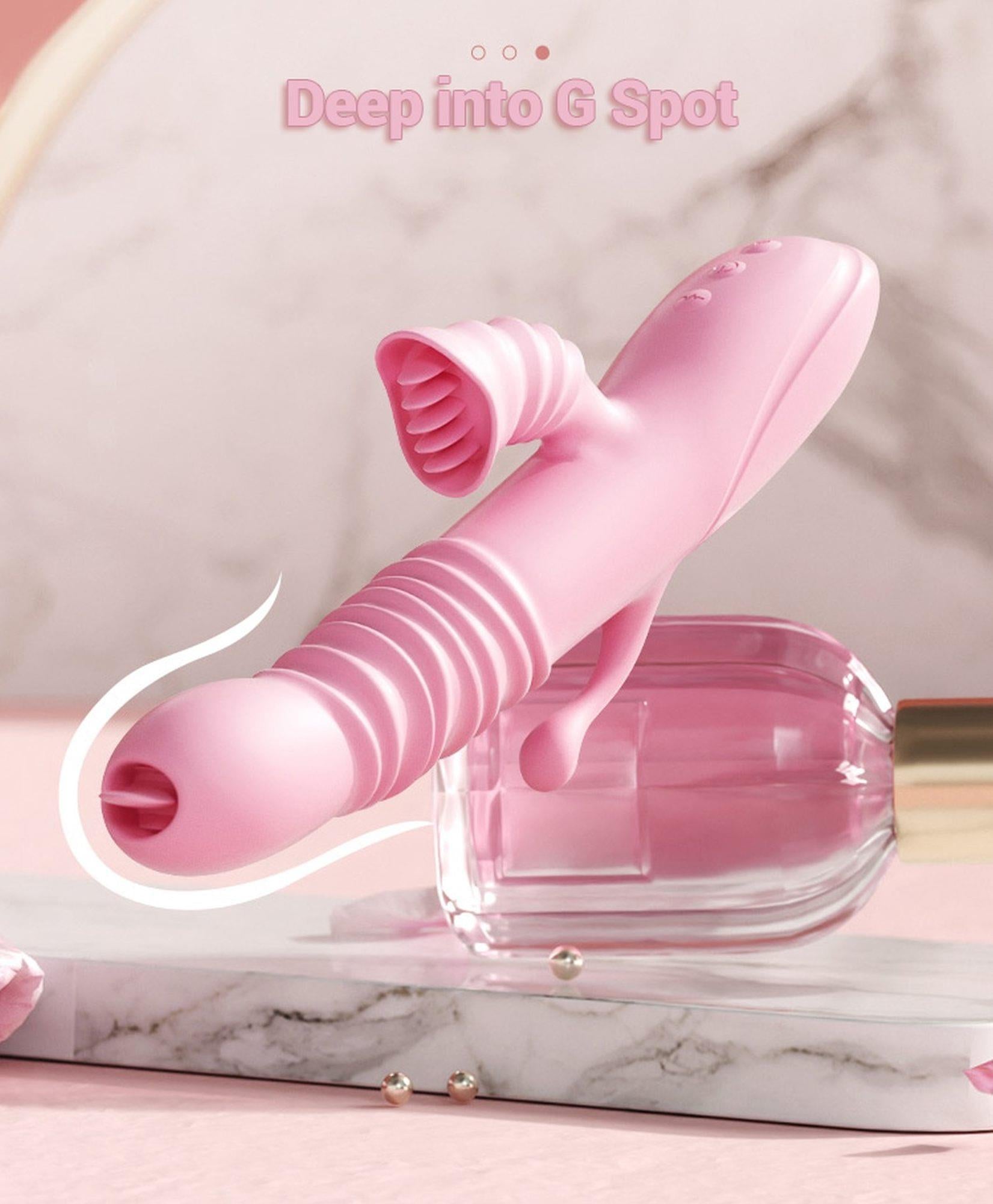 Vibrator Lyla cu dinți clitoridieni și limbă G anal roz USB