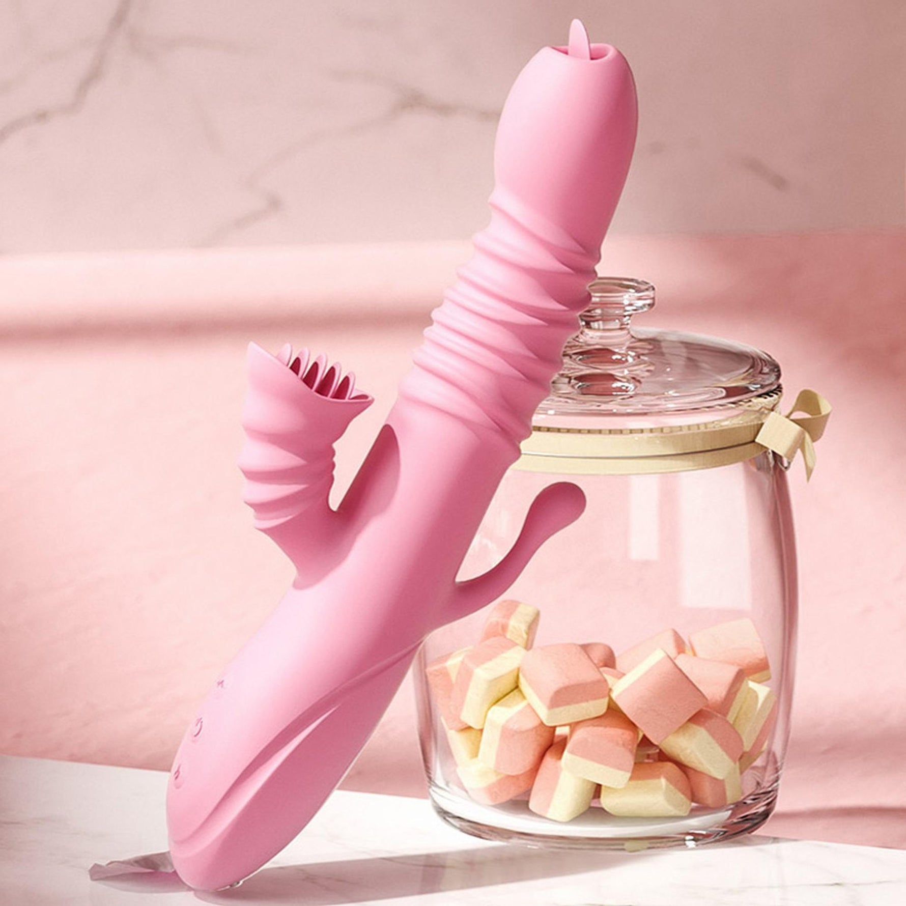 Vibrator Lyla cu dinți clitoridieni și limbă G anal roz USB