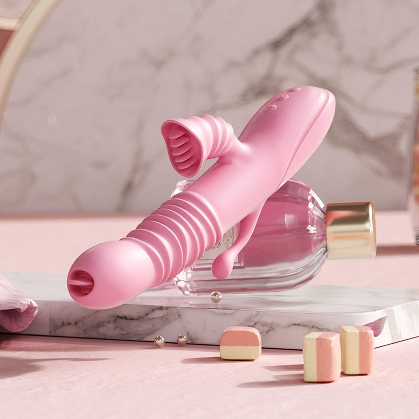Vibrator Lyla cu dinți clitoridieni și limbă G anal roz USB