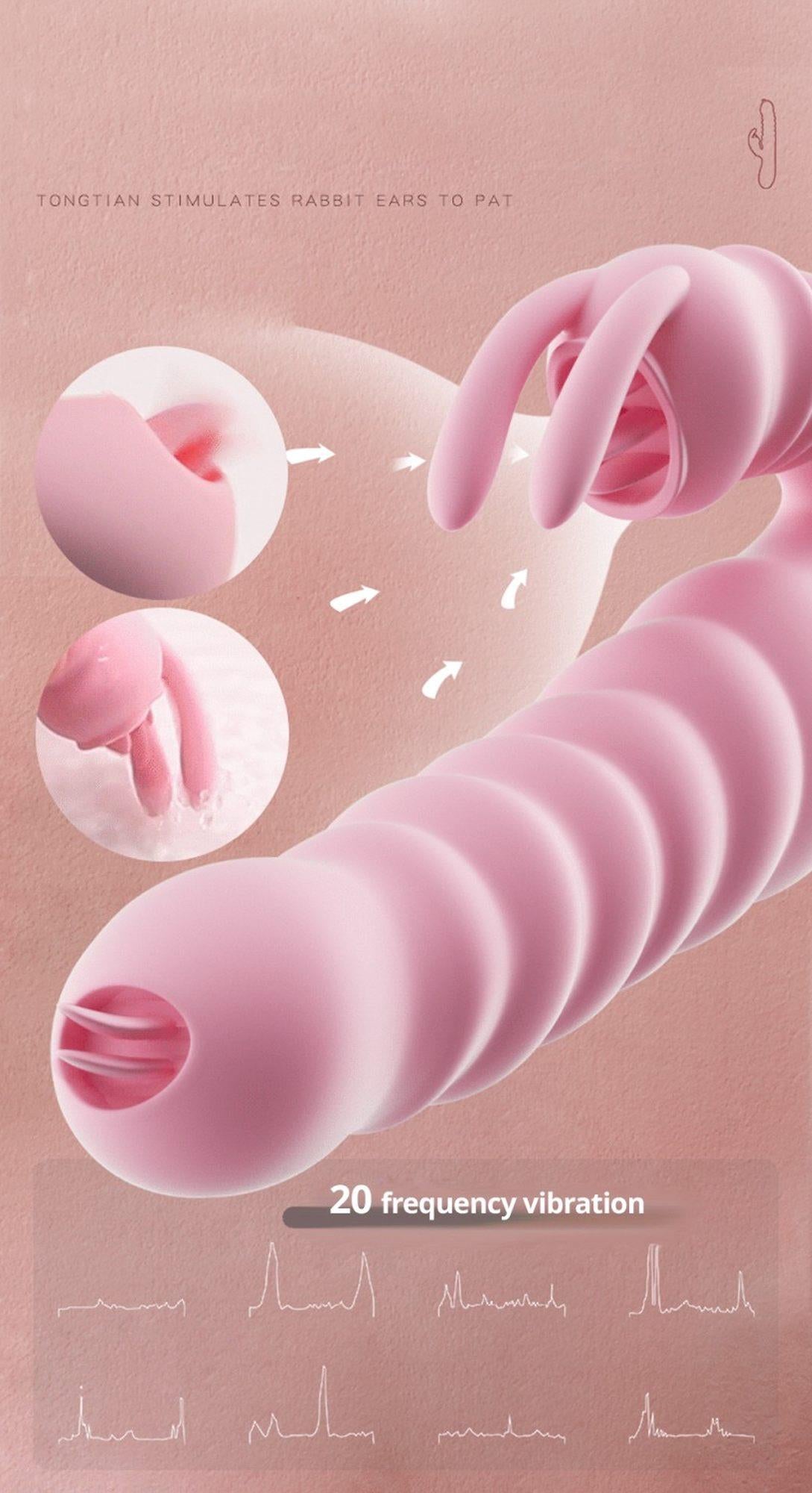 Vibrator Hannah Rabbit din silicon cu limbă USB roz