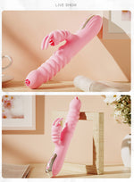 Vibrator Hannah Rabbit din silicon cu limbă USB roz