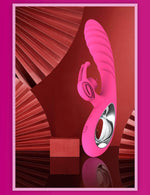 Vibrator Vicky din silicon cu model iepuraș, 36 de funcții, USB, roz