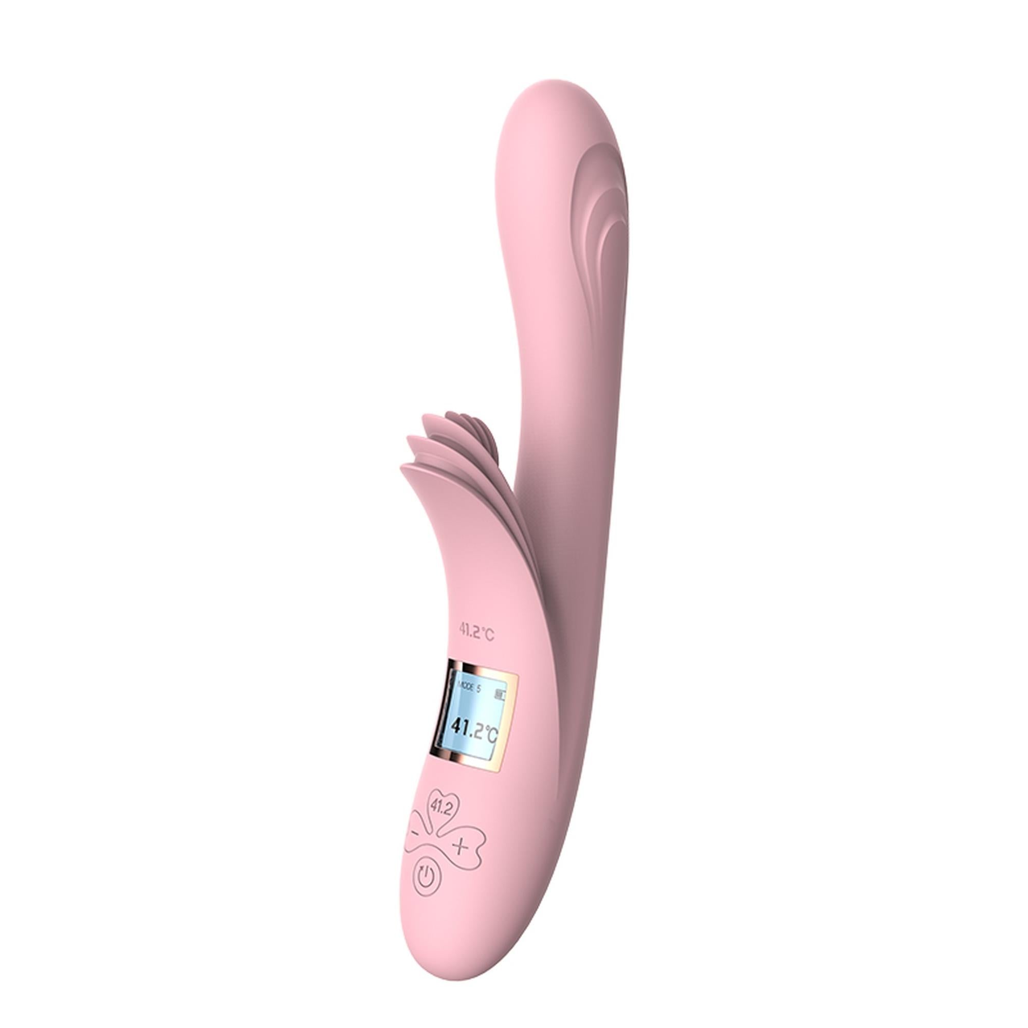 Vibrator Lyla din silicon încălzit cu limbi USB roz
