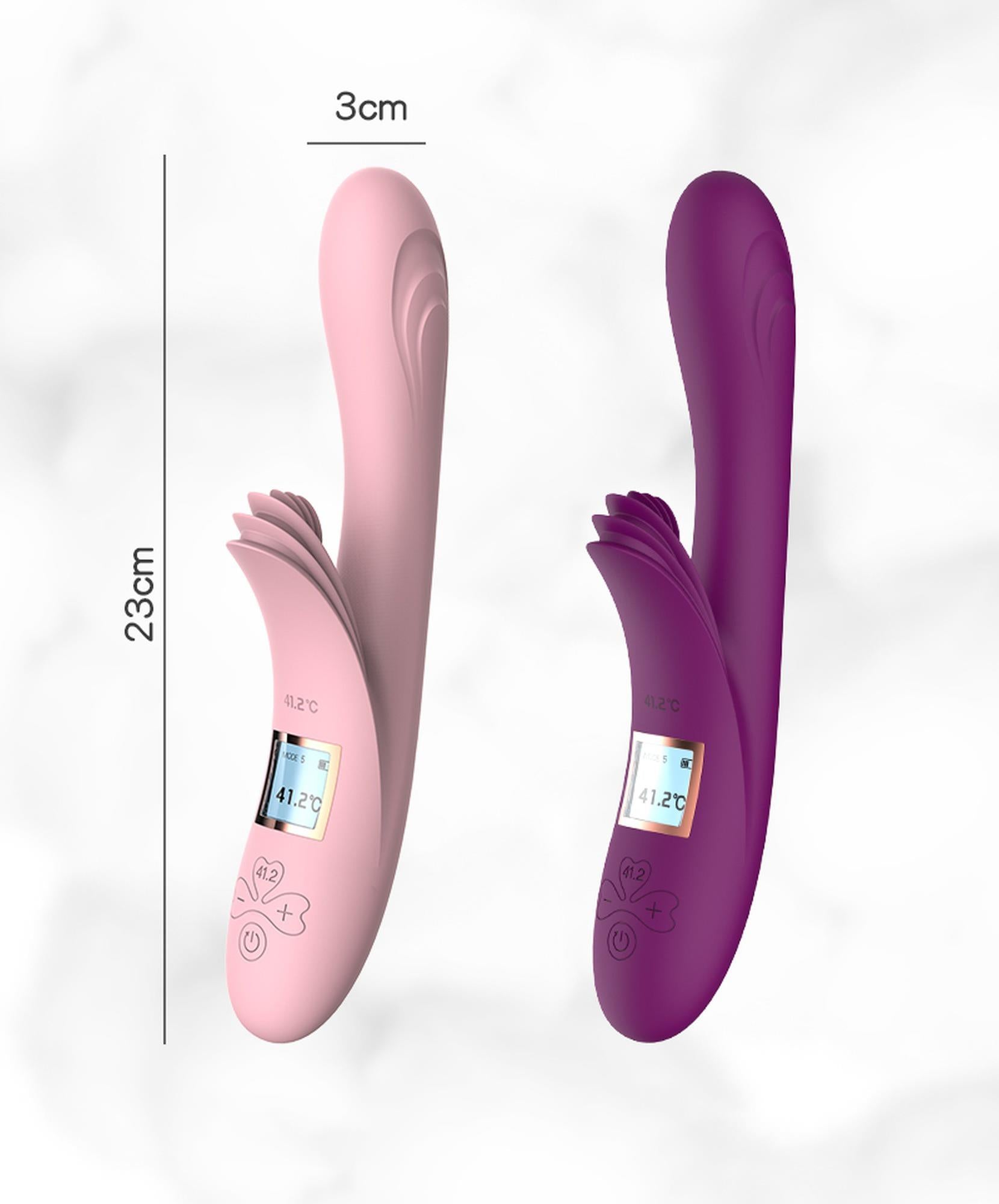 Vibrator Lyla din silicon încălzit cu limbi USB roz