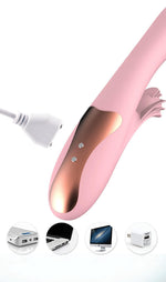 Vibrator Lyla din silicon încălzit cu limbi USB roz