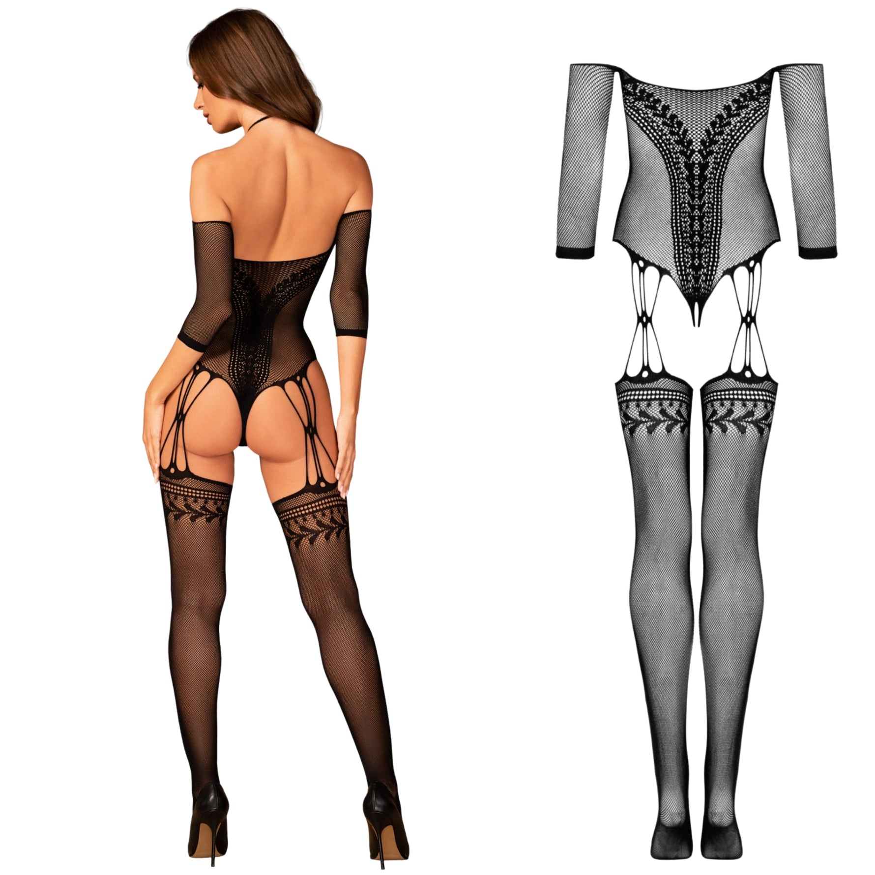 Bodystocking negru Obsessive G333 cu ciorapi S/M/L