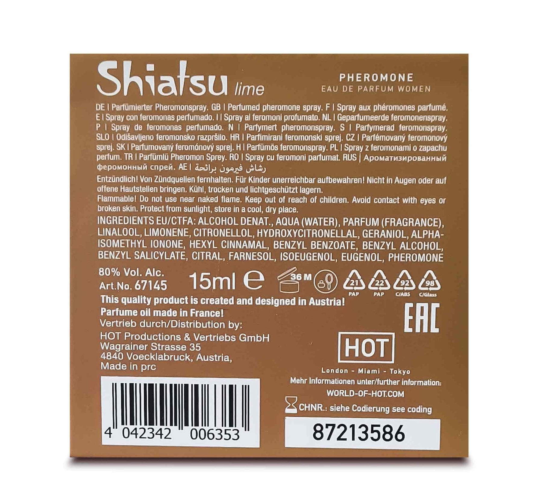 Parfum cu feromoni shiatsu pentru femei, lime, 15 ml