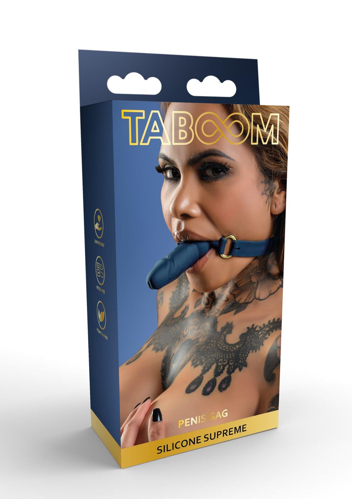 Taboom gag din silicon cu penis albastru 60 cm