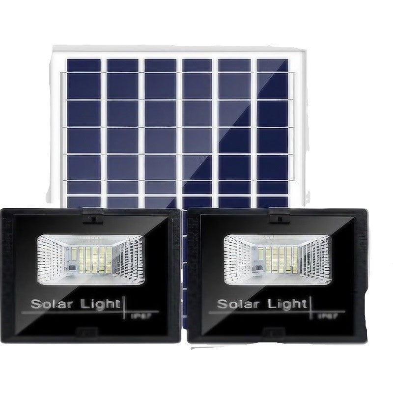 Set 2 proiectoare LED SMD 30W cu incarcare solara Flippy, panou solar, cu telecomanda, suport prindere, material ABS,