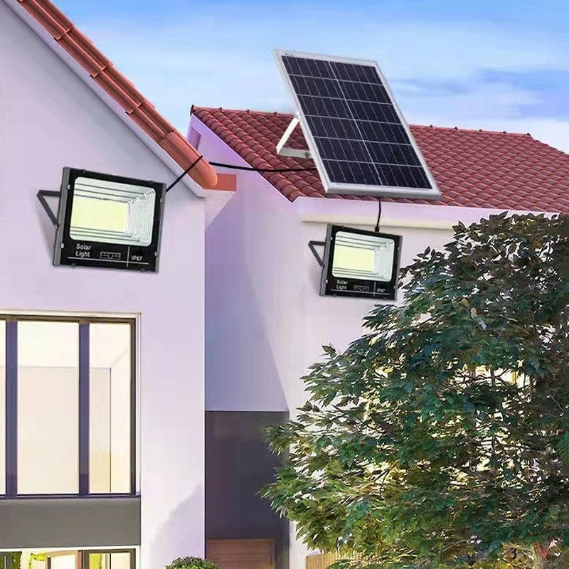Set 2 proiectoare LED SMD 30W cu incarcare solara Flippy, panou solar, cu telecomanda, suport prindere, material ABS,