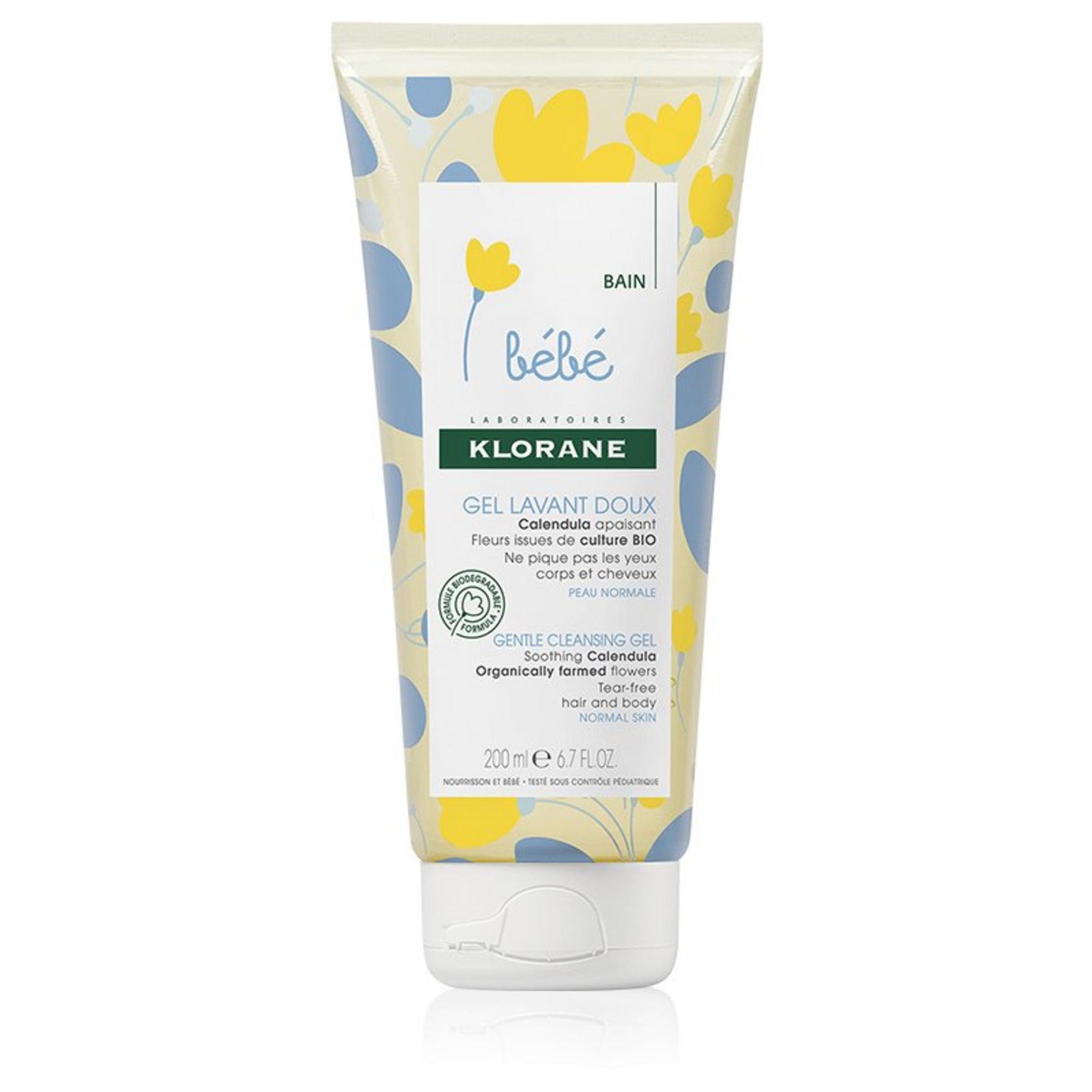 Klorane, Baby, Extract de gălbenele, Curățare blândă, Gel de curățare, Pentru păr și corp, 200 ml