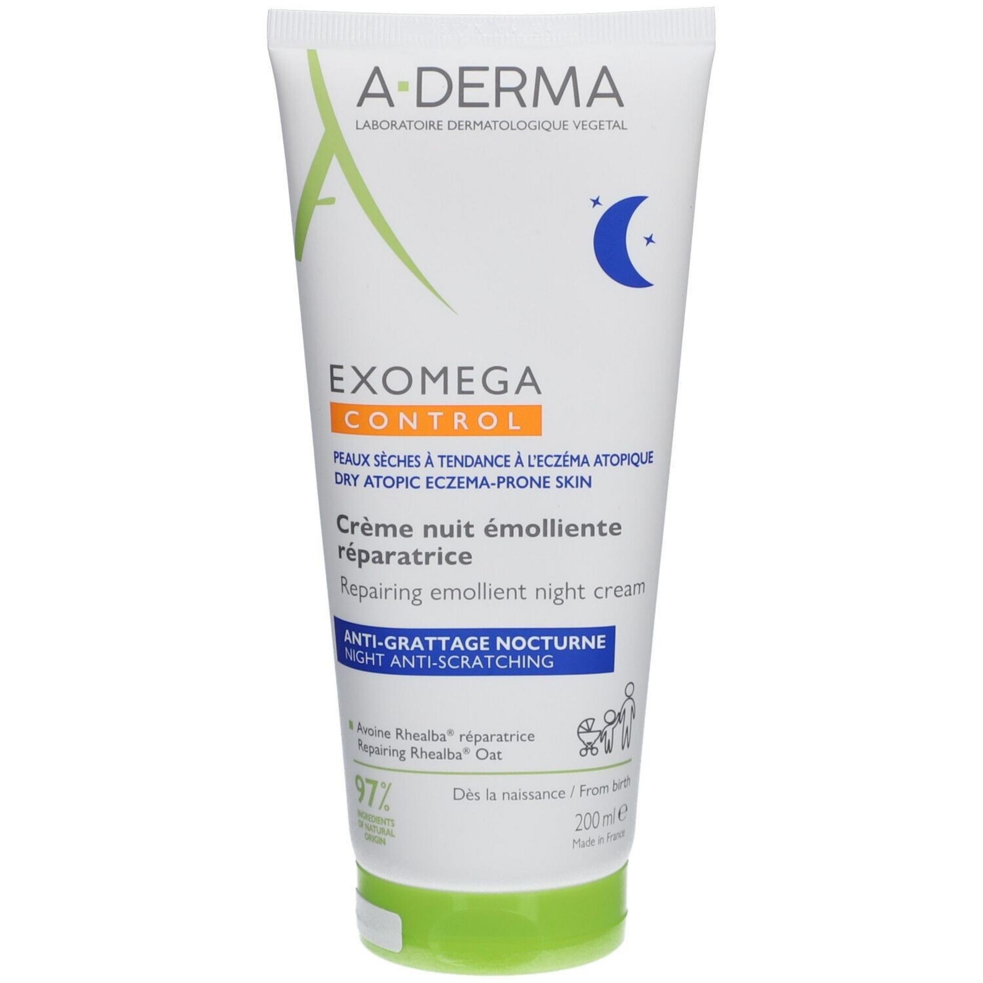 A-Derma, Exomega Control, Emolient, Noapte, Smântână, Pentru față, 200 ml