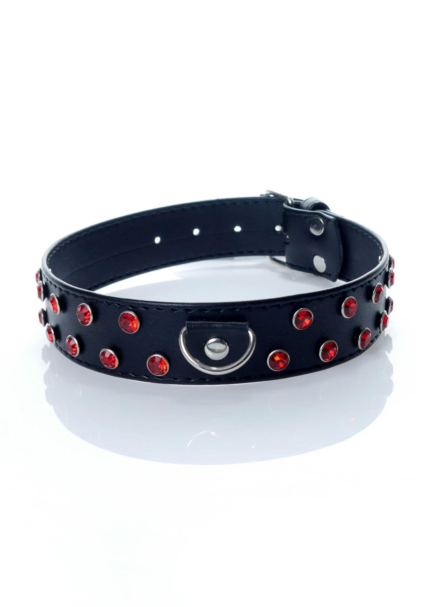 Guler Fetish B Series cu cristale roșii, reglabil, 3 cm