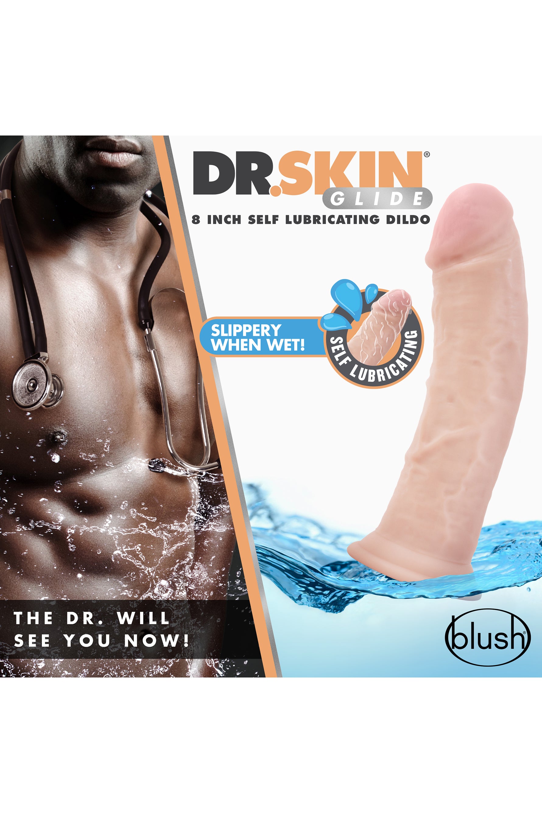 Dildo autolubrifiant Blush Dr Skin 20 cm TPE