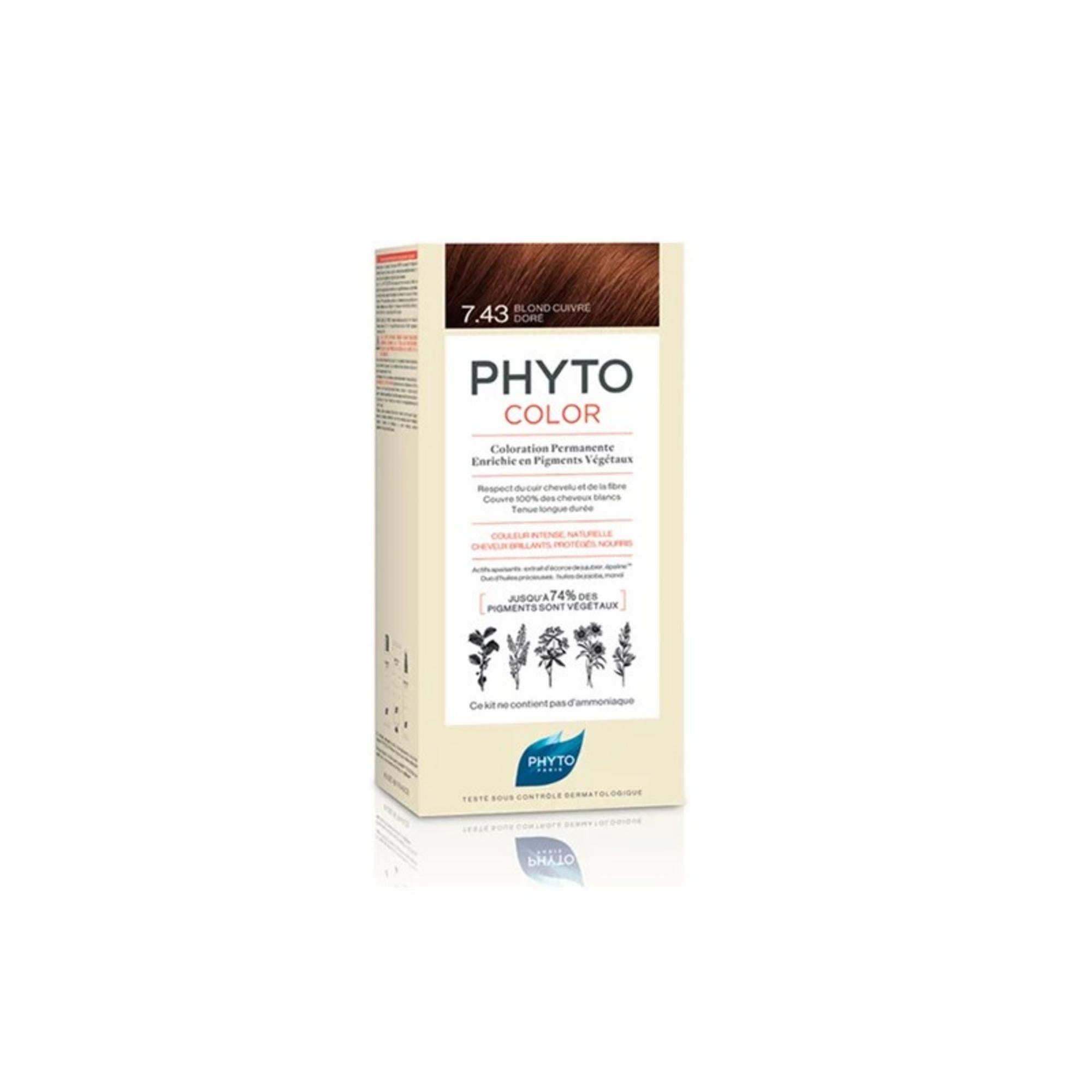 Phyto, Color Kit Coloration, Vopsea permanentă de păr, 7.43 Copper, 50 ml