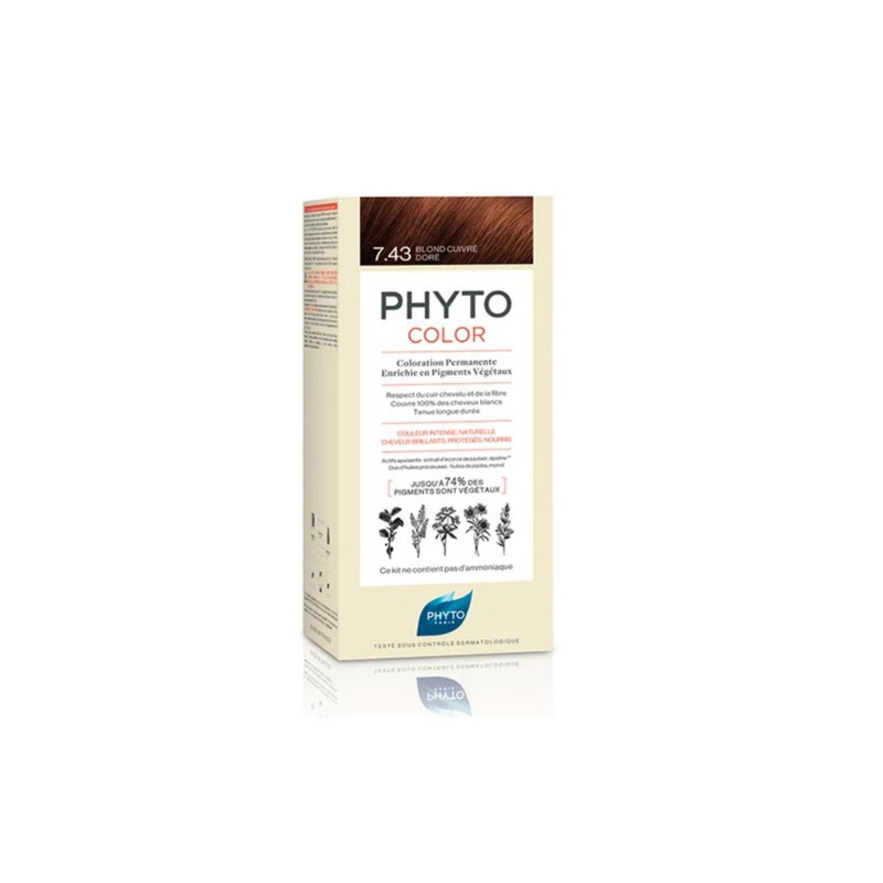 Phyto, Color Kit Coloration, Vopsea permanentă de păr, 7.43 Copper, 50 ml