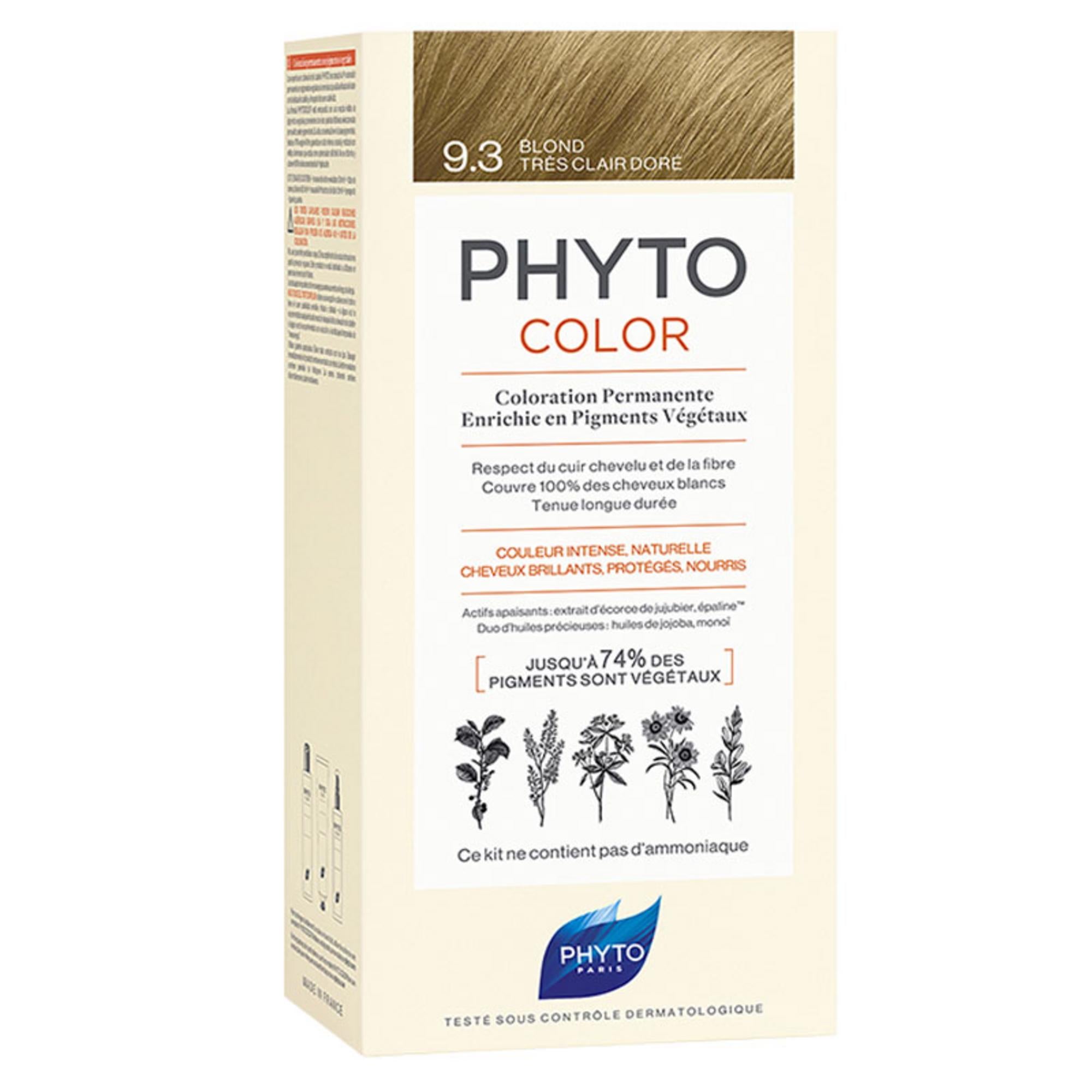 Phyto, Color, Vopsea permanentă de păr, 9.3 Very Light Golden Blonde, 50 ml