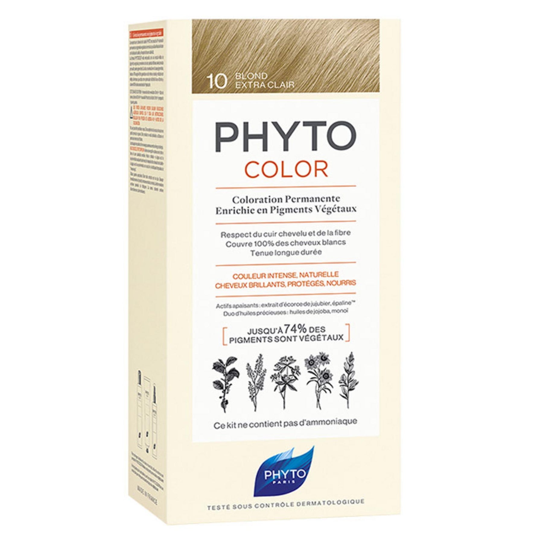 Phyto, Color, Vopsea permanentă de păr, 10 Extra Light Blonde, 50 ml