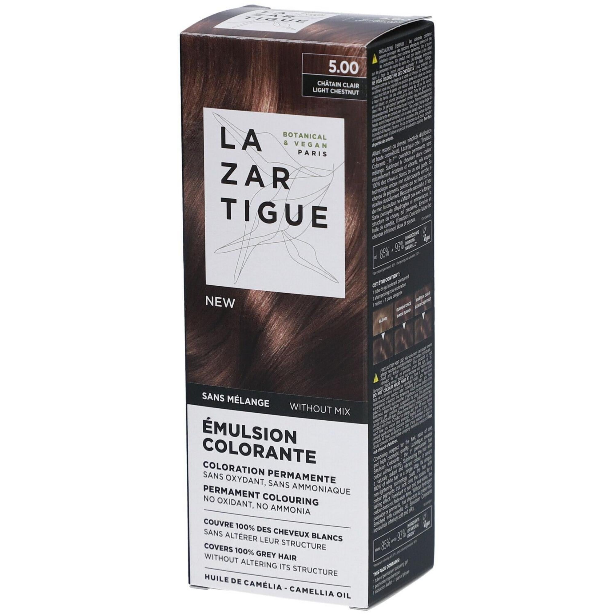 Lazartigue, Emulsion Colorante, Vopsea permanentă de păr, 5.00 Light Chestnut, 60 ml