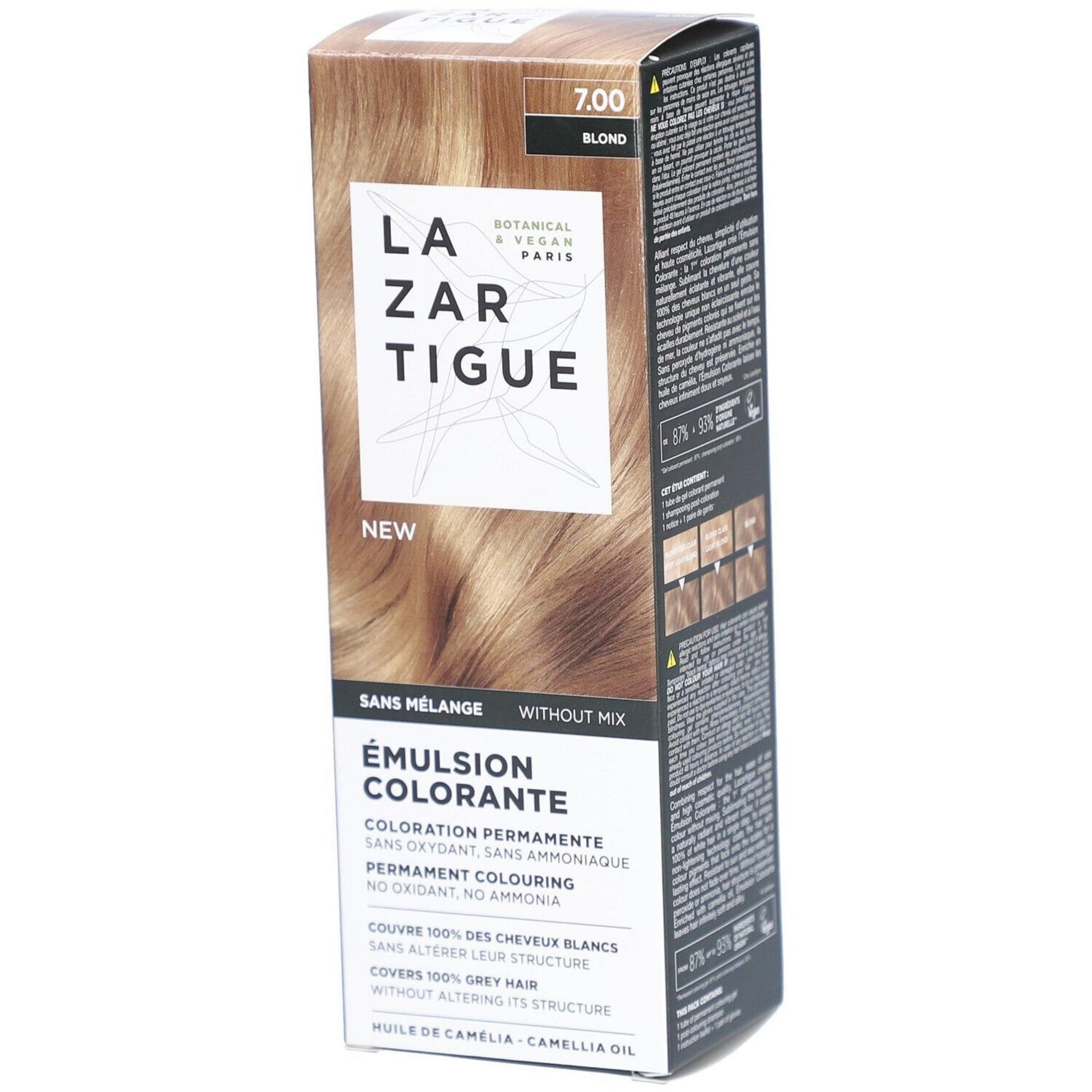 Lazartigue, Emulsion Colorante, Ammonia, Vopsea permanentă de păr, 7.00 Blond, 60 ml