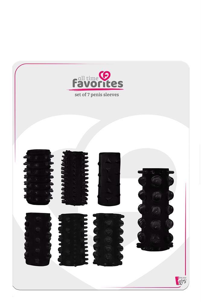 Manșoane pentru penis Dream Toys All Time Favorites, pachet de 7, negru