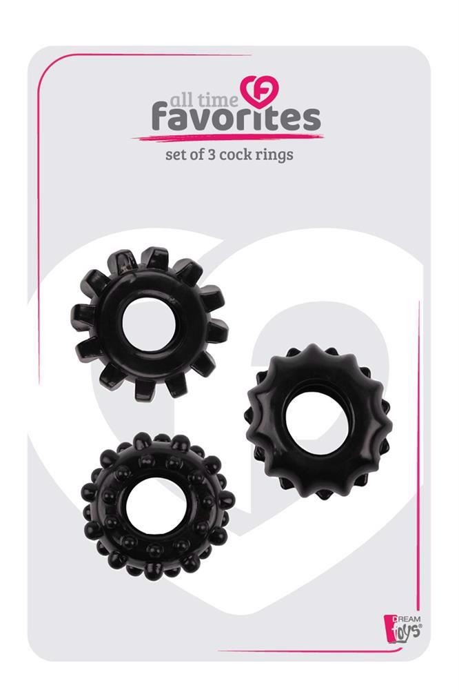 Inele pentru penis TPE Dream Toys, set de 3, negre, All Time Favorites