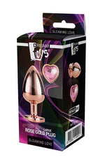 Plug anal mare cu piatră inimă Gleaming Love auriu roz