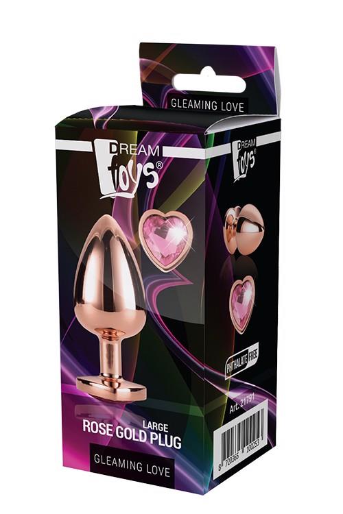 Plug anal mare cu piatră inimă Gleaming Love auriu roz