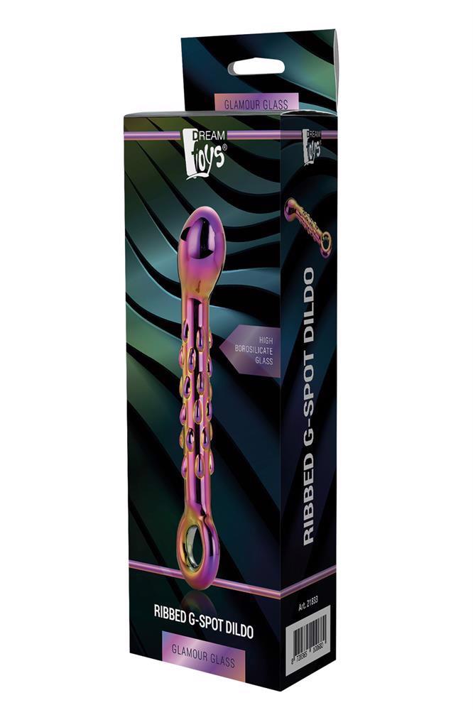 Dildo Dream Toys Glamour din sticlă cu nervuri 18 cm