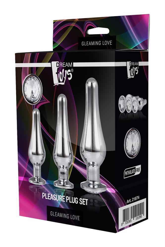 Set de dopuri anale din aluminiu argintiu Gleaming Love cu bijuterie