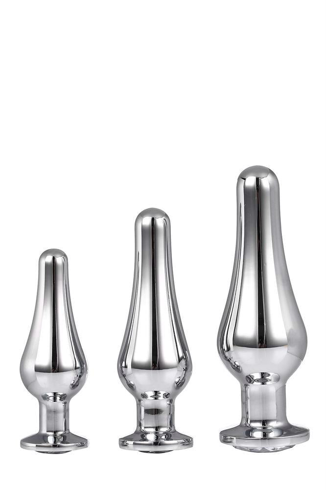 Set de dopuri anale din aluminiu argintiu Gleaming Love cu bijuterie