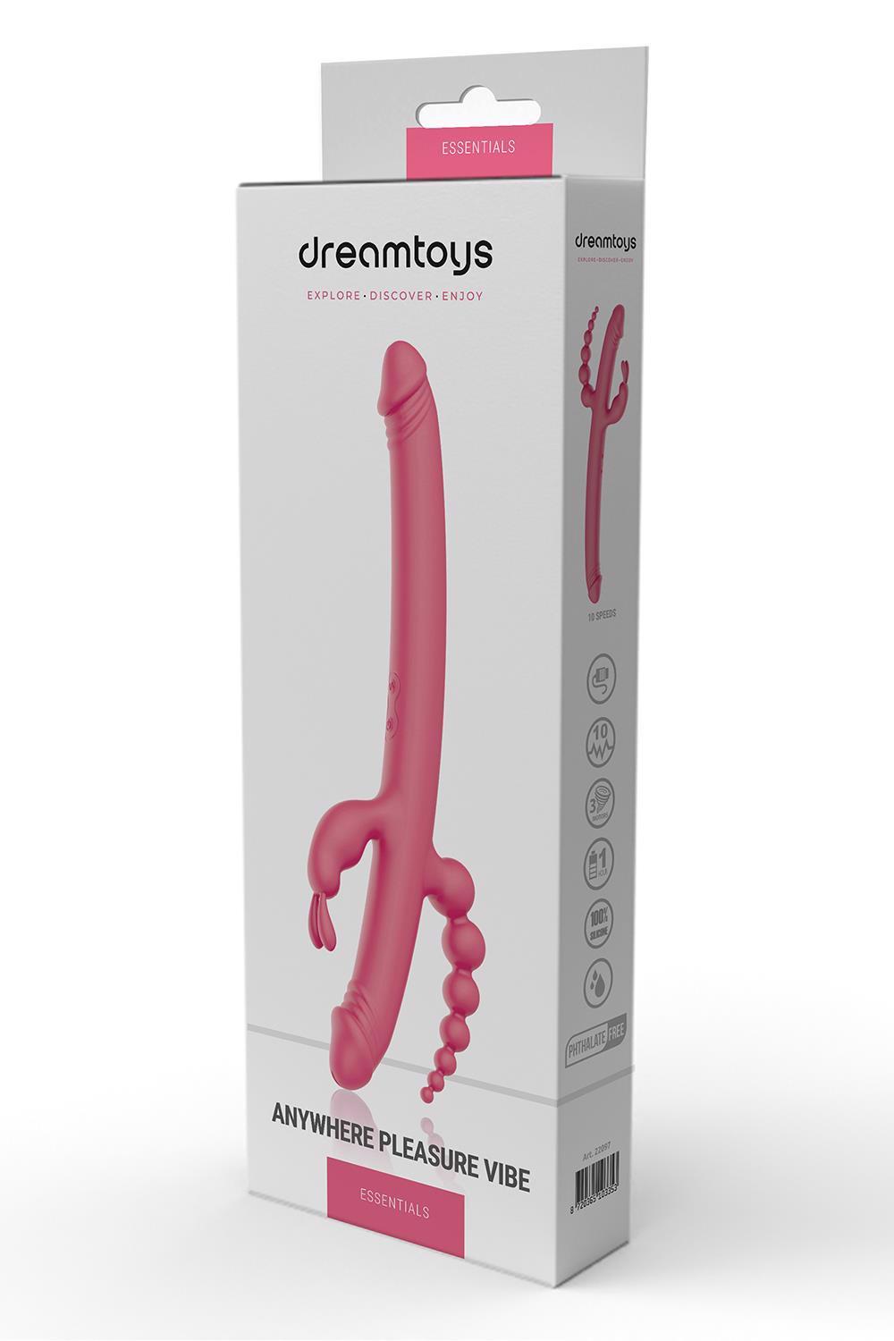 Vibrator Dream Toys Essentials Anywhere Pleasure Vibe roz, 40 cm, USB