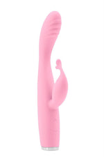 Vibrator USB Luxe Skye din silicon roz, tip iepuraș