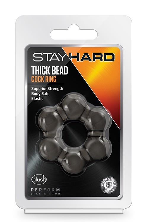 Inel pentru penis Stay Hard gros cu mărgele Blush, negru, TPE