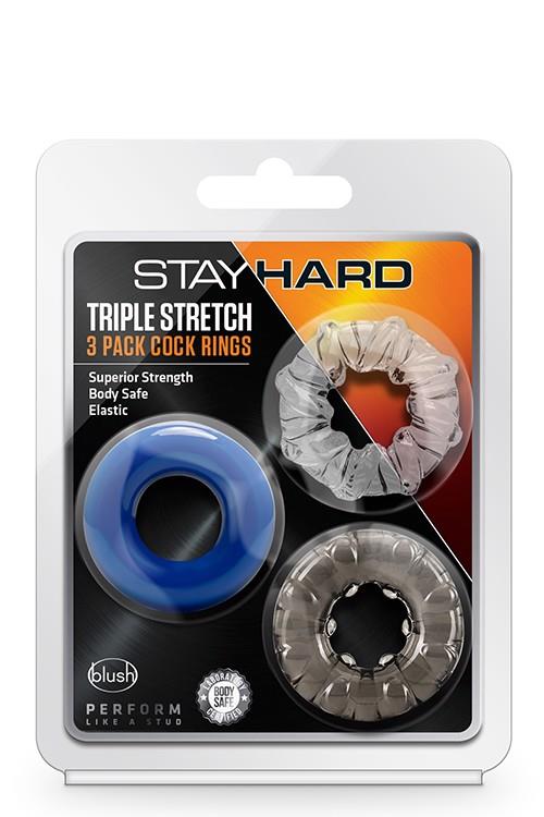 Inele pentru penis Stay Hard Triple Stretch, 3 buc., TPE roșie
