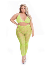 Set lenjerie intimă All About Leaf Mesh verde mărime mare, ruj roz