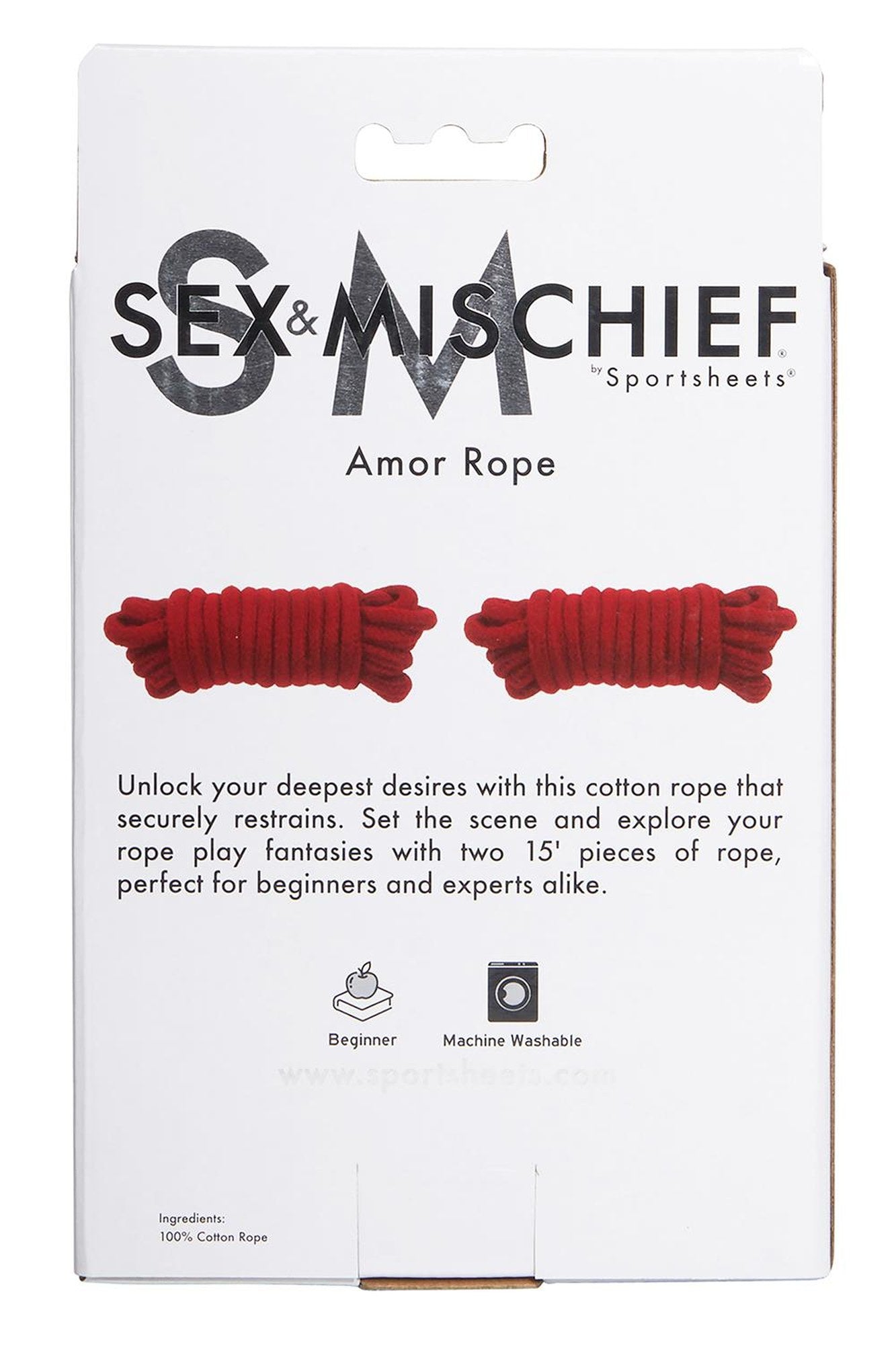 Frânghie de bondage Sportsheets Amor Rope din bumbac 914 cm