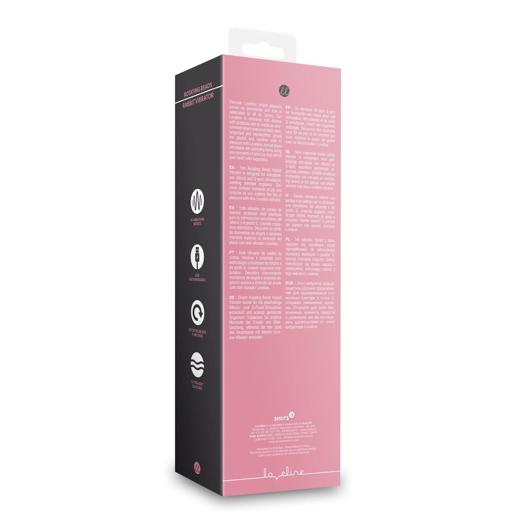 Vibrator Loveline Rabbit cu mărgele rotative, 10 funcții