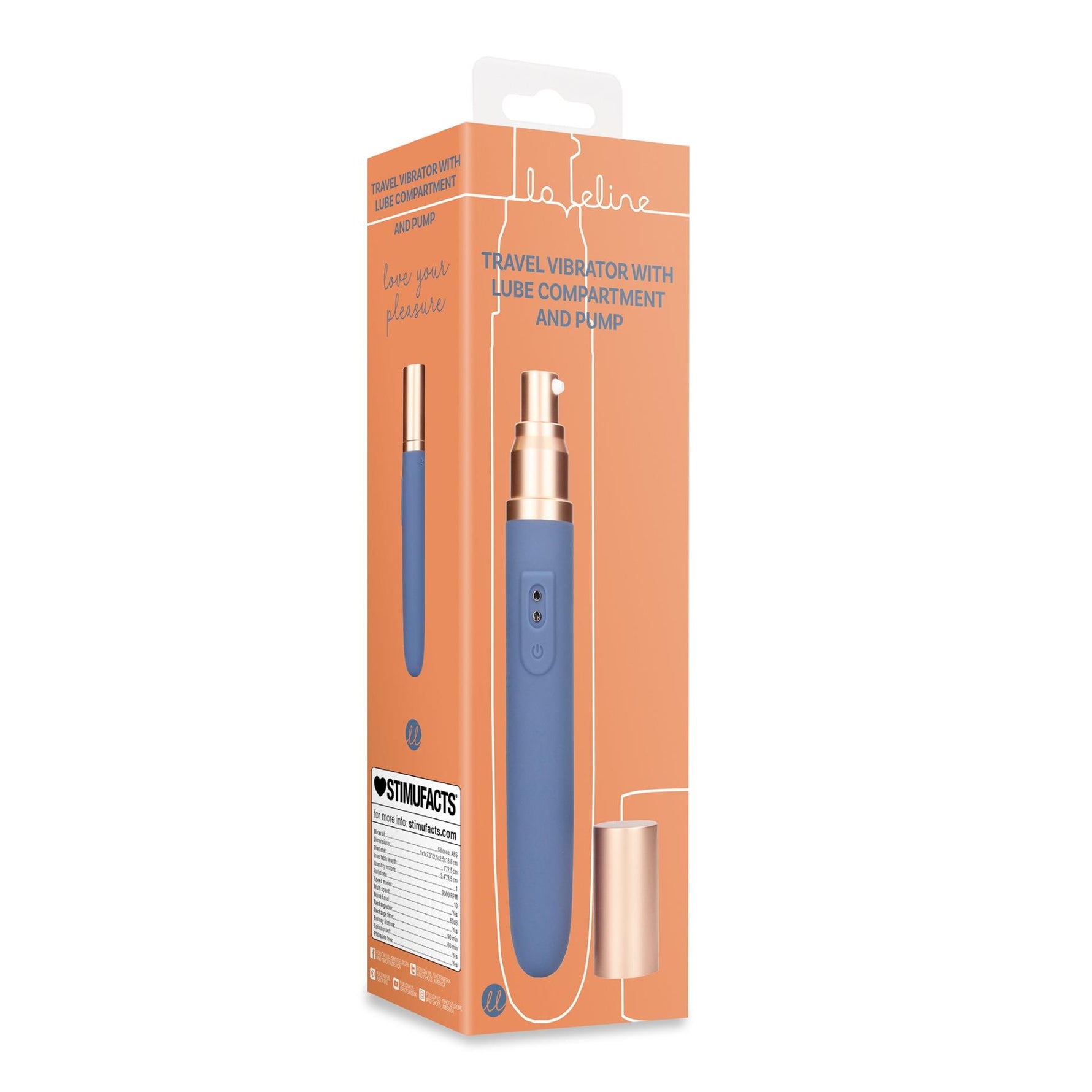 Vibrator de călătorie Loveline cu cameră de lubrifiere și pompă cu 10 funcții