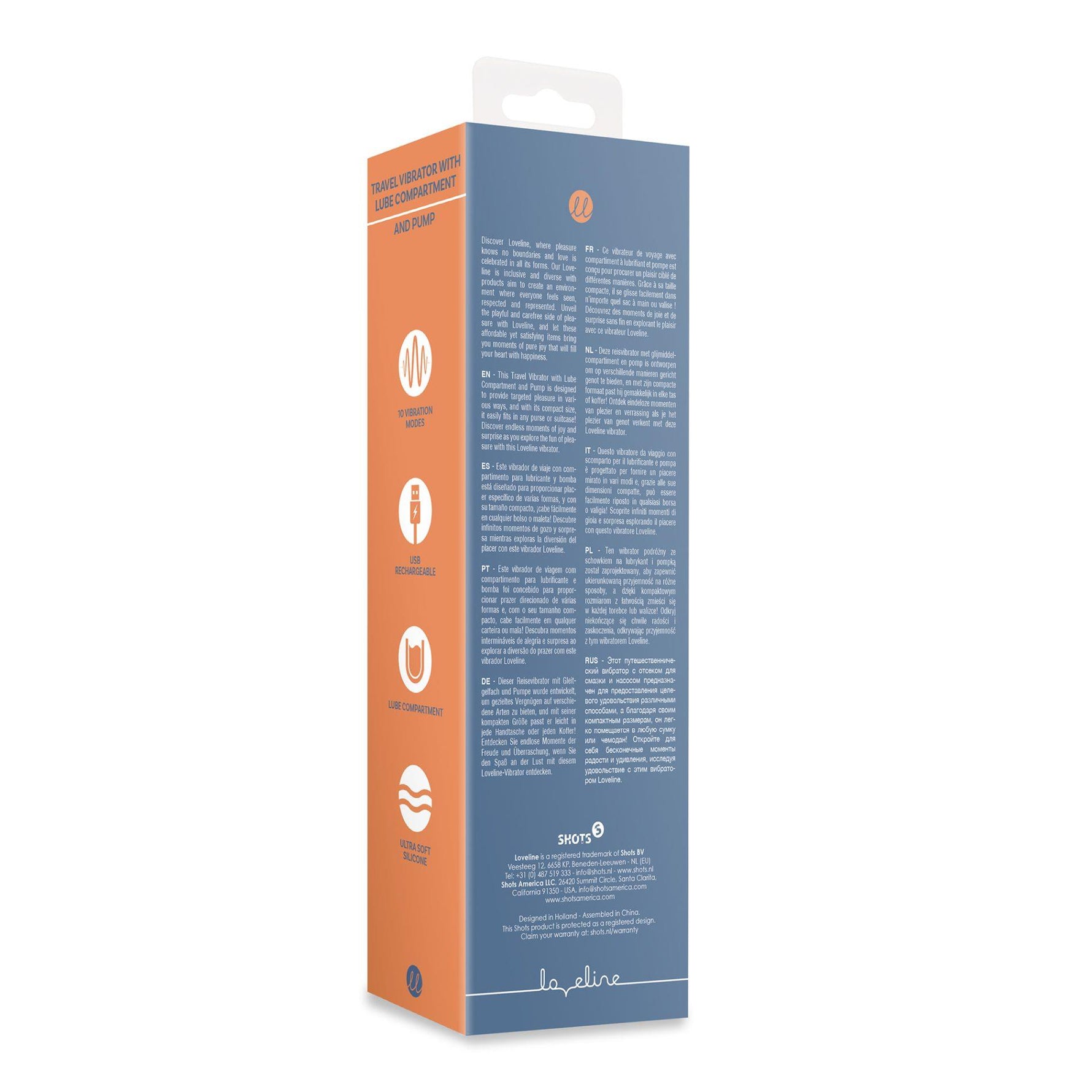 Vibrator de călătorie Loveline cu cameră de lubrifiere și pompă cu 10 funcții