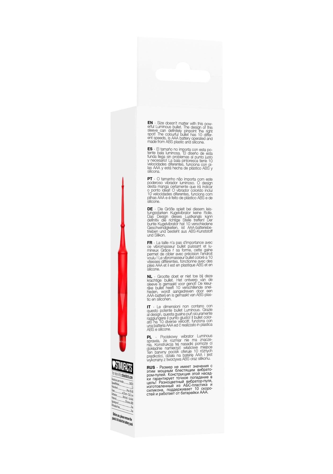Vibrator luminos Bullet cu atașament 10 viteze, roșu