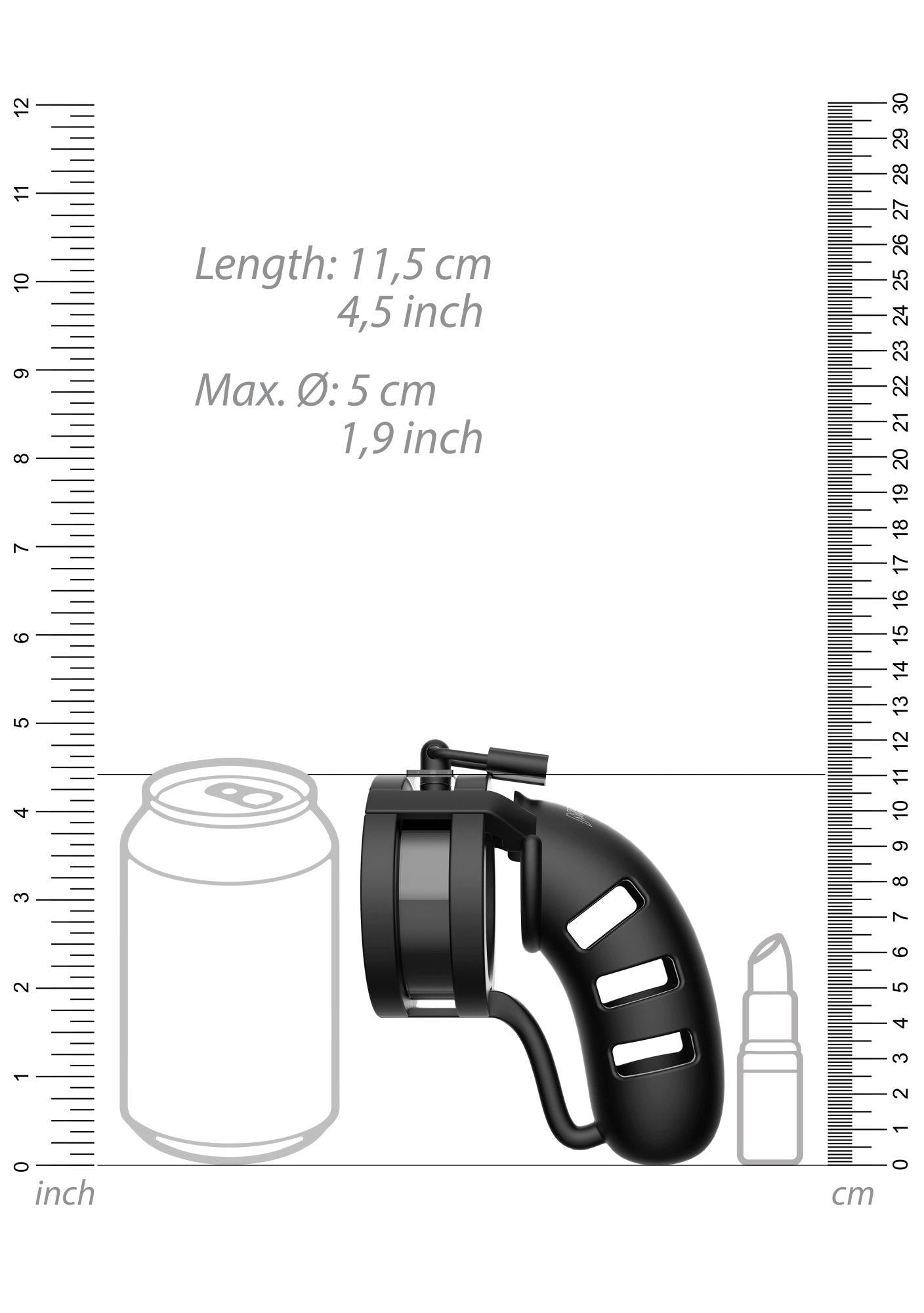 Centură de castitate ManCage Model 19 din silicon, 11 cm, neagră, cu divizor de bile